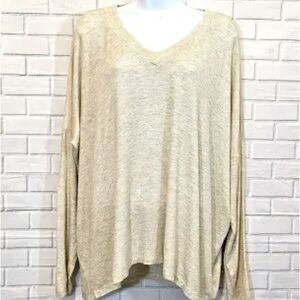 Cabi Slouch Tee Metallic Cream Long Sleeve Top